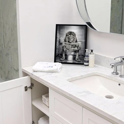 WRFON Framed Highland Cow Bathroom Wall Art, Funny Highland Cow With Toilet Paper Bathroom Artwork, Black and White Animal Canvas Wall Painting, Modern Farmhouse Decoration for Home Decor, 8"W x 10"L in Saudi Arabia