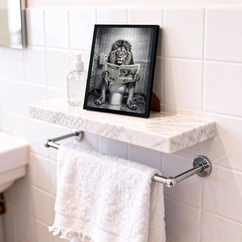 WRFON Framed Highland Cow Bathroom Wall Art, Funny Highland Cow With Toilet Paper Bathroom Artwork, Black and White Animal Canvas Wall Painting, Modern Farmhouse Decoration for Home Decor, 8"W x 10"L in Saudi Arabia