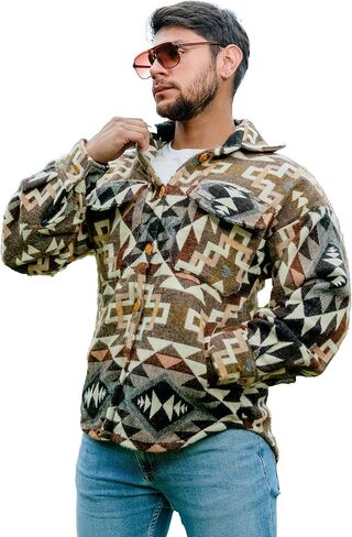 Sherpa Alpaca Shirt Jacket - Mens Long Sleeve Button Down Shirts - Camisa Leñador para Hombre - Lightweight Men's Jacket in Kuwait