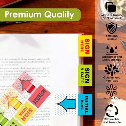 علامات التبويب Sign Here 560 قطعة ملصقات Sign Here للمستندات والدفاتر واللوازم المدرسية والمكتب المنزلي (4 ألوان) in Kuwait