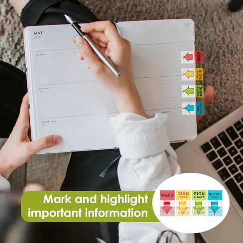 علامات التبويب Sign Here 560 قطعة ملصقات Sign Here للمستندات والدفاتر واللوازم المدرسية والمكتب المنزلي (4 ألوان) in Kuwait