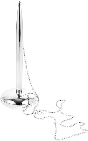 Metal Ballpoint Pen Business Counter Pen with Chain Wear-resistant for Office Bank Hotel Use Silver in Saudi Arabia