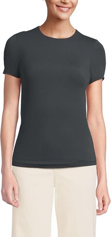 Lands' End Womens Short Sleeve Tugless Double Layer Crew Neck Knit Top in Kuwait