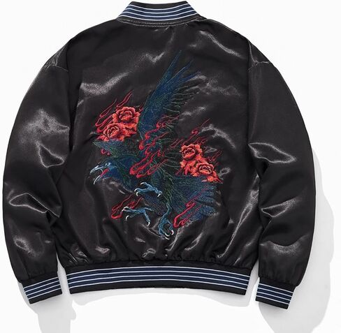 Crow Embroidered Bomber Jacket Japanese Floral Vintage Streetwear Spring Fall Windbreaker Coat for Men Women in Kuwait