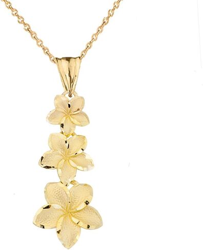Elegant 14k Yellow Gold Hawaiian Plumeria Flowers Charm Pendant Necklace in Saudi Arabia