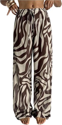GORGLITTER Women's Bathing Suit Cover Up Pants Boho Summer Graphic Print Beach Swimsuit Long Pants Bikini Swimwear in Saudi Arabia