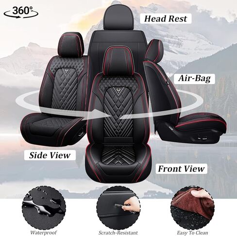 Car Seat Covers Full Set for Honda CR-V 2000-2026, Waterproof Nappa Leather Car Seat Cover, Full Coverage Car Seat Covers Sets(5 Seats/Black Red) in Saudi Arabia