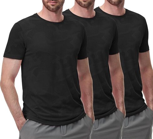 تيشيرتات Surenow للرجال مكونة من 3 قطع مموهة للتمرين والجري والصالة الرياضية كاجوال بأكمام قصيرة قابلة للتنفس سريعة الجفاف بياقة دائرية in Kuwait