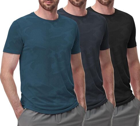 Surenow Men’s 3 Pack Camo T-Shirts Workout Athletic Running Gym Casual Short Sleeve Breathable Quick Dry Crewneck Tee Tops in Kuwait