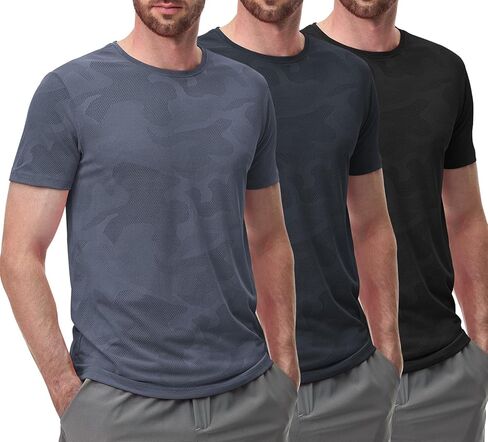 Surenow Men’s 3 Pack Camo T-Shirts Workout Athletic Running Gym Casual Short Sleeve Breathable Quick Dry Crewneck Tee Tops in Kuwait