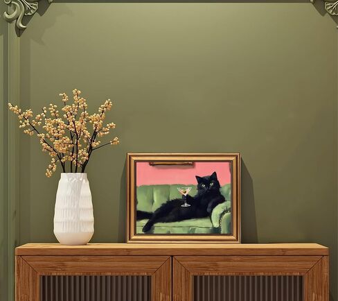Devunaty Vintage Gold Framed Black Cat Martini Wall Art, Cocktail Bar Cart Wall Decor, Funny Cat On Green Sofa Canvas Print, Eclectic Whimsical Painting Picture For Bedroom Living Room Decor 9"x 11" in Saudi Arabia