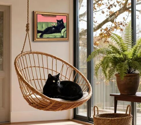 Devunaty Vintage Gold Framed Black Cat Martini Wall Art, Cocktail Bar Cart Wall Decor, Funny Cat On Green Sofa Canvas Print, Eclectic Whimsical Painting Picture For Bedroom Living Room Decor 9"x 11" in Saudi Arabia