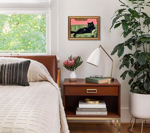 Devunaty Vintage Gold Framed Black Cat Martini Wall Art, Cocktail Bar Cart Wall Decor, Funny Cat On Green Sofa Canvas Print, Eclectic Whimsical Painting Picture For Bedroom Living Room Decor 9"x 11" in Saudi Arabia