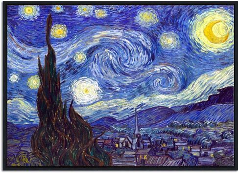 Wieco Art Framed Art Canvas Prints of Starry Night by Vincent Van Gogh Paintings Reproduction Post-Impressionism Artwork Framed Wall Art for Living Room Home Decorations Black in Saudi Arabia