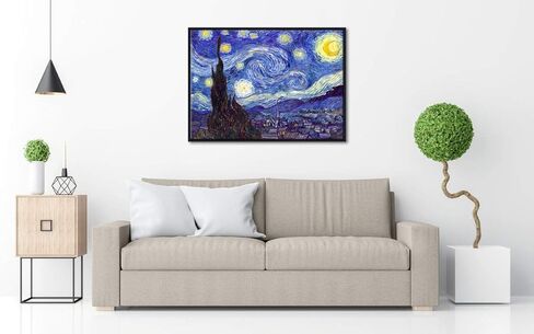 Wieco Art Framed Art Canvas Prints of Starry Night by Vincent Van Gogh Paintings Reproduction Post-Impressionism Artwork Framed Wall Art for Living Room Home Decorations Black in Saudi Arabia