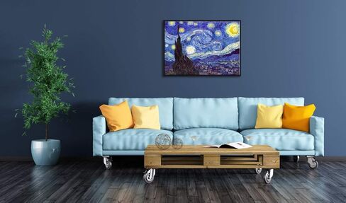 Wieco Art Framed Art Canvas Prints of Starry Night by Vincent Van Gogh Paintings Reproduction Post-Impressionism Artwork Framed Wall Art for Living Room Home Decorations Black in Saudi Arabia