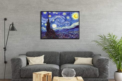 Wieco Art Framed Art Canvas Prints of Starry Night by Vincent Van Gogh Paintings Reproduction Post-Impressionism Artwork Framed Wall Art for Living Room Home Decorations Black in Saudi Arabia