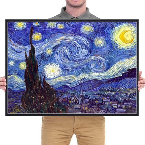 Wieco Art Framed Art Canvas Prints of Starry Night by Vincent Van Gogh Paintings Reproduction Post-Impressionism Artwork Framed Wall Art for Living Room Home Decorations Black in Saudi Arabia