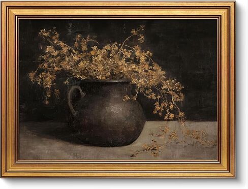 Gold Framed Vintage Wall Art for Room Decor Moody Floral Wall Dark Antique Plant Still Life Canvas Prints Painting for Living Kitchen Bathroom Bedroom Desktop Artwork 12x16 Inch in Saudi Arabia