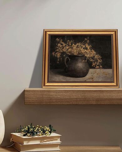 Gold Framed Vintage Wall Art for Room Decor Moody Floral Wall Dark Antique Plant Still Life Canvas Prints Painting for Living Kitchen Bathroom Bedroom Desktop Artwork 12x16 Inch in Saudi Arabia