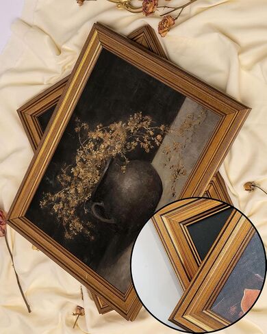 Gold Framed Vintage Wall Art for Room Decor Moody Floral Wall Dark Antique Plant Still Life Canvas Prints Painting for Living Kitchen Bathroom Bedroom Desktop Artwork 12x16 Inch in Saudi Arabia