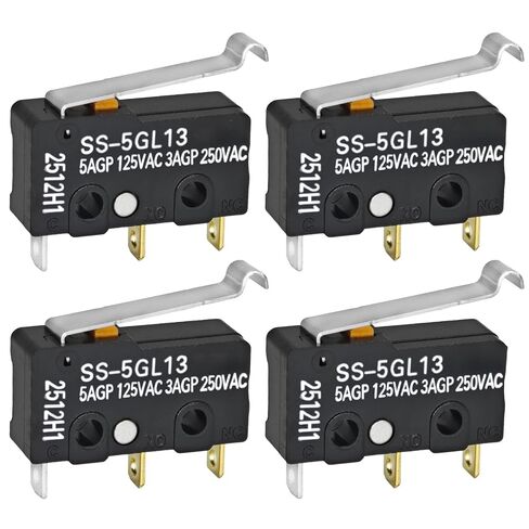 SS-5GL13 Miniature Micro Switch (Pack of 4) - 5A 125VAC 3 Pins Micro Limit Switch with Curved Tip Lever in Kuwait