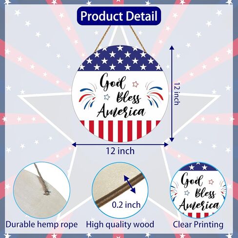 4th of July Decorations Patriotic Decorations Patriotic Wreath Fireworks God Bless America Sign Wooden 4th of July Wreaths for Front Door Decorations for Memorial Day Fourth of July Indoor Home Decor in Saudi Arabia