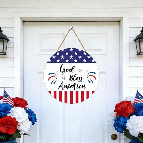 4th of July Decorations Patriotic Decorations Patriotic Wreath Fireworks God Bless America Sign Wooden 4th of July Wreaths for Front Door Decorations for Memorial Day Fourth of July Indoor Home Decor in Saudi Arabia