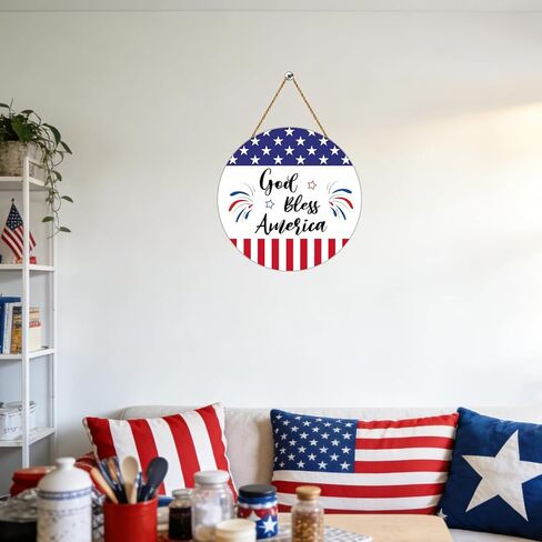 4th of July Decorations Patriotic Decorations Patriotic Wreath Fireworks God Bless America Sign Wooden 4th of July Wreaths for Front Door Decorations for Memorial Day Fourth of July Indoor Home Decor in Saudi Arabia