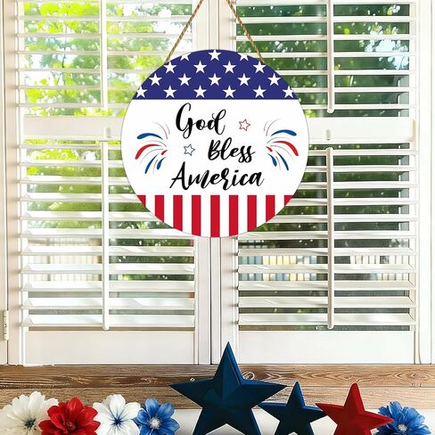 4th of July Decorations Patriotic Decorations Patriotic Wreath Fireworks God Bless America Sign Wooden 4th of July Wreaths for Front Door Decorations for Memorial Day Fourth of July Indoor Home Decor in Saudi Arabia