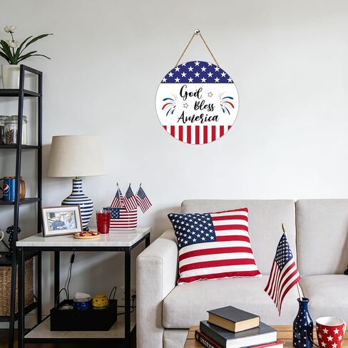 4th of July Decorations Patriotic Decorations Patriotic Wreath Fireworks God Bless America Sign Wooden 4th of July Wreaths for Front Door Decorations for Memorial Day Fourth of July Indoor Home Decor in Saudi Arabia