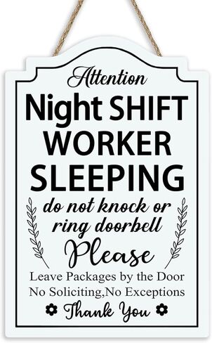 Attention Night Shift Worker Sleeping Front Door Sign, Do Not Disturb Rest Warning Wood Hanger Office Business Work From Home Decor, Caution Remind Wooden Wreath Indoor Wall Hanging Decoration in Saudi Arabia