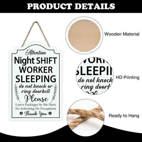 Attention Night Shift Worker Sleeping Front Door Sign, Do Not Disturb Rest Warning Wood Hanger Office Business Work From Home Decor, Caution Remind Wooden Wreath Indoor Wall Hanging Decoration in Saudi Arabia