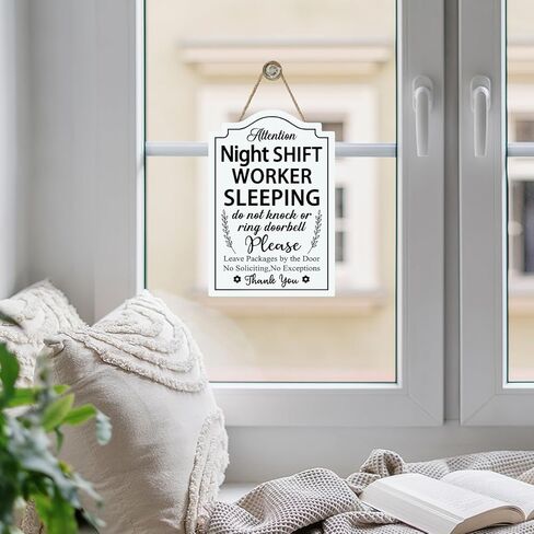 Attention Night Shift Worker Sleeping Front Door Sign, Do Not Disturb Rest Warning Wood Hanger Office Business Work From Home Decor, Caution Remind Wooden Wreath Indoor Wall Hanging Decoration in Saudi Arabia