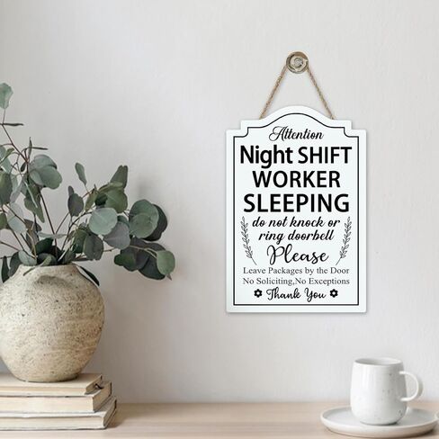 Attention Night Shift Worker Sleeping Front Door Sign, Do Not Disturb Rest Warning Wood Hanger Office Business Work From Home Decor, Caution Remind Wooden Wreath Indoor Wall Hanging Decoration in Saudi Arabia