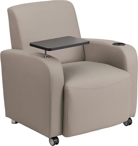 كرسي ضيوف Flash Furniture George Gray LeatherSoft مع ذراع للكمبيوتر اللوحي وعجلات أمامية وحامل أكواب in Saudi Arabia