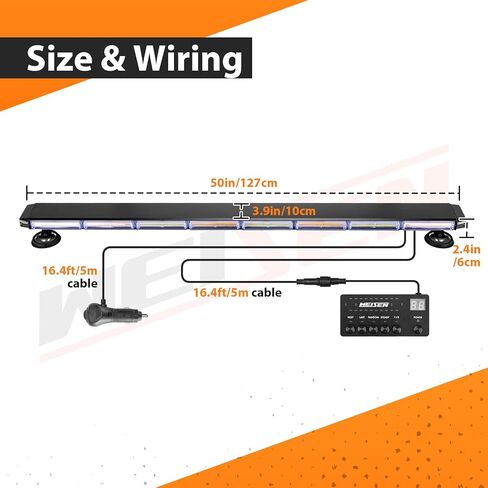 WeiSen 50" Rooftop LED Strobe Light Bar Amber White Double Side Warning Flash Emergency Strobe Light W/Magnetic Mount for Truck Plow Pickup in Saudi Arabia