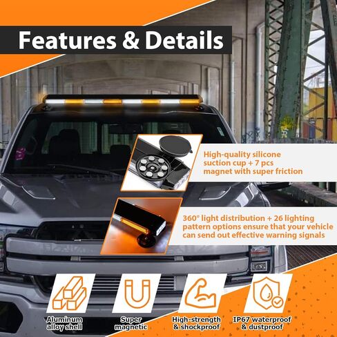 WeiSen 50" Rooftop LED Strobe Light Bar Amber White Double Side Warning Flash Emergency Strobe Light W/Magnetic Mount for Truck Plow Pickup in Saudi Arabia
