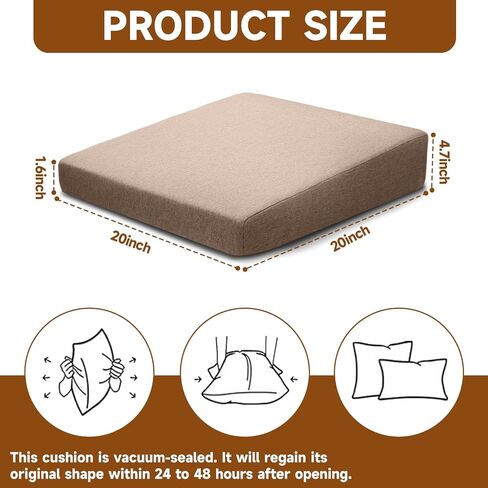 وسائد كرسي من الفوم وسادة مقعد إسفين مقاس 20 × 20 بوصة من الفوم عالي الكثافة غير قابل للانزلاق وسادة إسفين من الفوم مع غطاء قابل للإزالة بسحاب (بني) in Kuwait