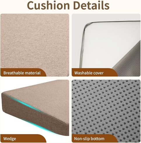 وسائد كرسي من الفوم وسادة مقعد إسفين مقاس 20 × 20 بوصة من الفوم عالي الكثافة غير قابل للانزلاق وسادة إسفين من الفوم مع غطاء قابل للإزالة بسحاب (بني) in Kuwait