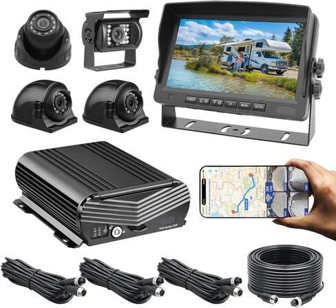 4ch 1080p نظام DVR Mobile مع شاشة تعمل باللمس 7 بوصات ، و WiFi GPS ، و 4 كاميرات رؤية ليلية مقاومة للماء ، ودعم SD Dual 512GB ، و G-Sensor و Remote Live View for RVs ، والشاحنات ، والشاحنات ، والمقطورات in Kuwait