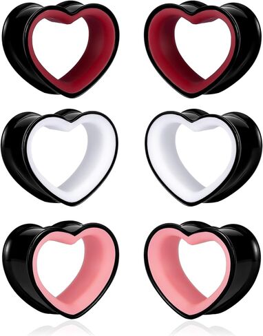 12PCS/6PCS Heart Shape Ear Tunnels Plugs 316 Stainless Steel Heart Hollow Double Flared Ear Gauges Tunnels Stretcher Body Piercing Earring Jewelry for Women Men 0G(8mm)-1"(25mm) in Kuwait