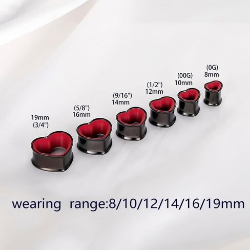12PCS/6PCS Heart Shape Ear Tunnels Plugs 316 Stainless Steel Heart Hollow Double Flared Ear Gauges Tunnels Stretcher Body Piercing Earring Jewelry for Women Men 0G(8mm)-1"(25mm) in Kuwait