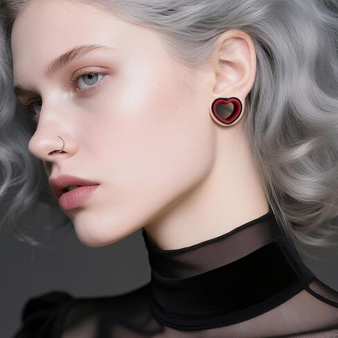 12PCS/6PCS Heart Shape Ear Tunnels Plugs 316 Stainless Steel Heart Hollow Double Flared Ear Gauges Tunnels Stretcher Body Piercing Earring Jewelry for Women Men 0G(8mm)-1"(25mm) in Kuwait