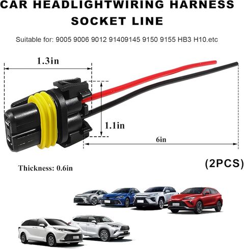 2 PCS Wiring Harness Headlight Socket, 9005 9006 9012 HB3 HB4 Nylon Female Adapters Pigtail Sockets, Wire Connector Plug Replacement Part for Driving Lights Fog Lamps in Saudi Arabia