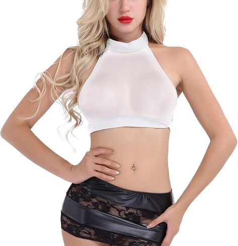 Sexy Lingerie for Women See Through Tank Tops Short Sleeve Crew Neck Babydolls Mesh Cropped Tops Teddy Tshirts Blouse Tees in Saudi Arabia