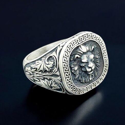 Men Silver Lion Ring, Animal Leon Head Ring, Animal Signet Ring, 925k Sterling Silver Handmade Ring in Kuwait