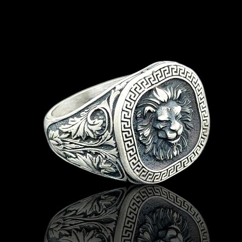 Men Silver Lion Ring, Animal Leon Head Ring, Animal Signet Ring, 925k Sterling Silver Handmade Ring in Kuwait