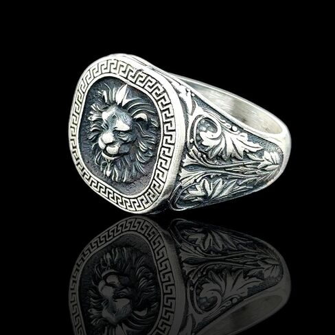 Men Silver Lion Ring, Animal Leon Head Ring, Animal Signet Ring, 925k Sterling Silver Handmade Ring in Kuwait