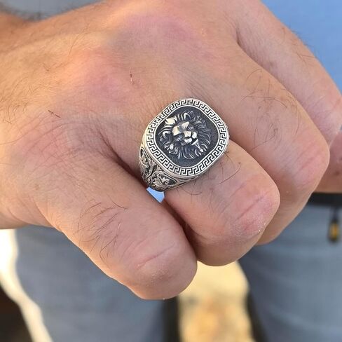 Men Silver Lion Ring, Animal Leon Head Ring, Animal Signet Ring, 925k Sterling Silver Handmade Ring in Kuwait